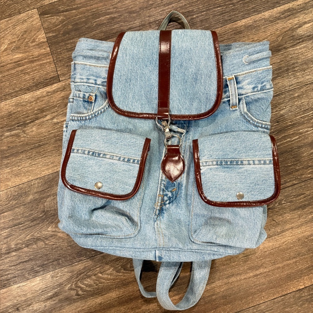 Vintage Levi’s Denim Rucksack Custom Made Backpack Bag Light Wash Handmade Y2K